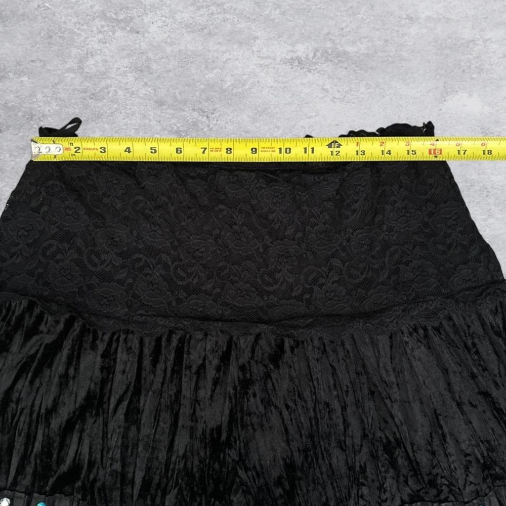 Connection 18 Black Crushed Velvet Lace Waist Midi Skirt Rhinestone Sequin XL - Picture 5 of 8